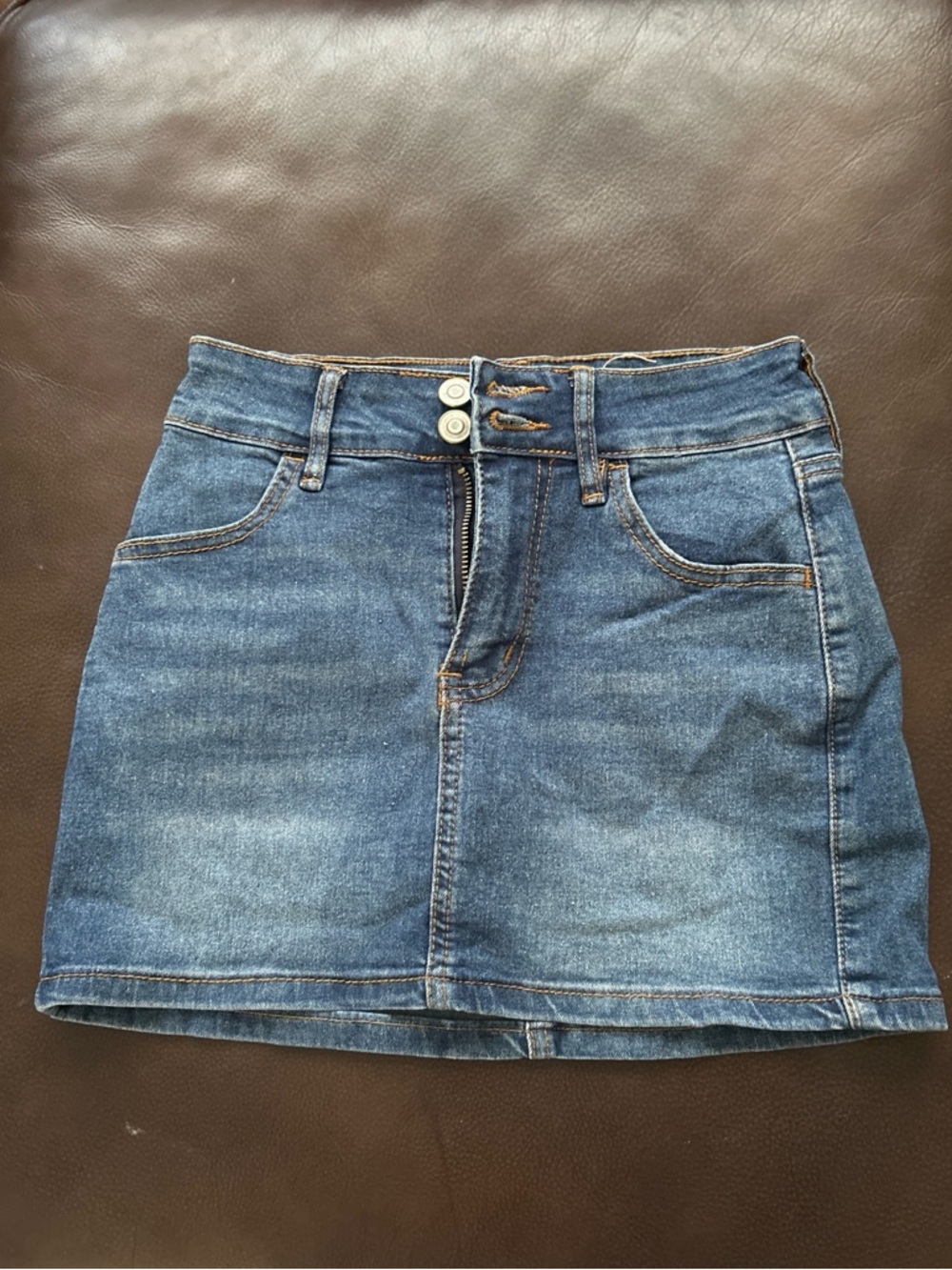 Women's Blue Denim Mini Skirt - Double Button Front